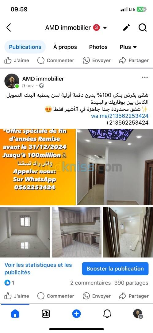 Vente Appartement F3 Blida Soumaa