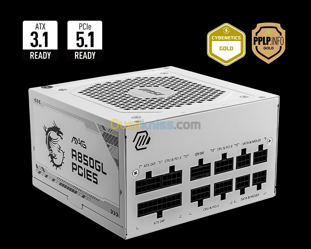 ALIMENTATION MSI MAG A850 850W 80+ GOLD WHITE