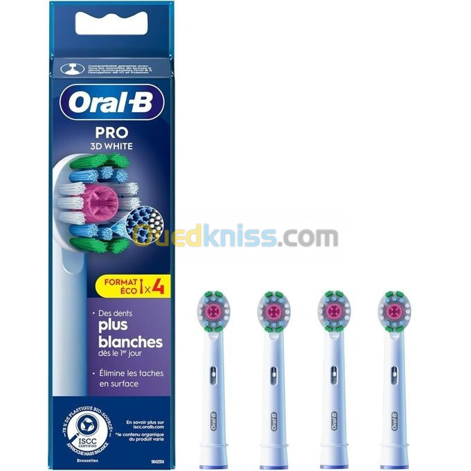 Oral B Pack de 04 Brossettes Tête de rechange -3D White