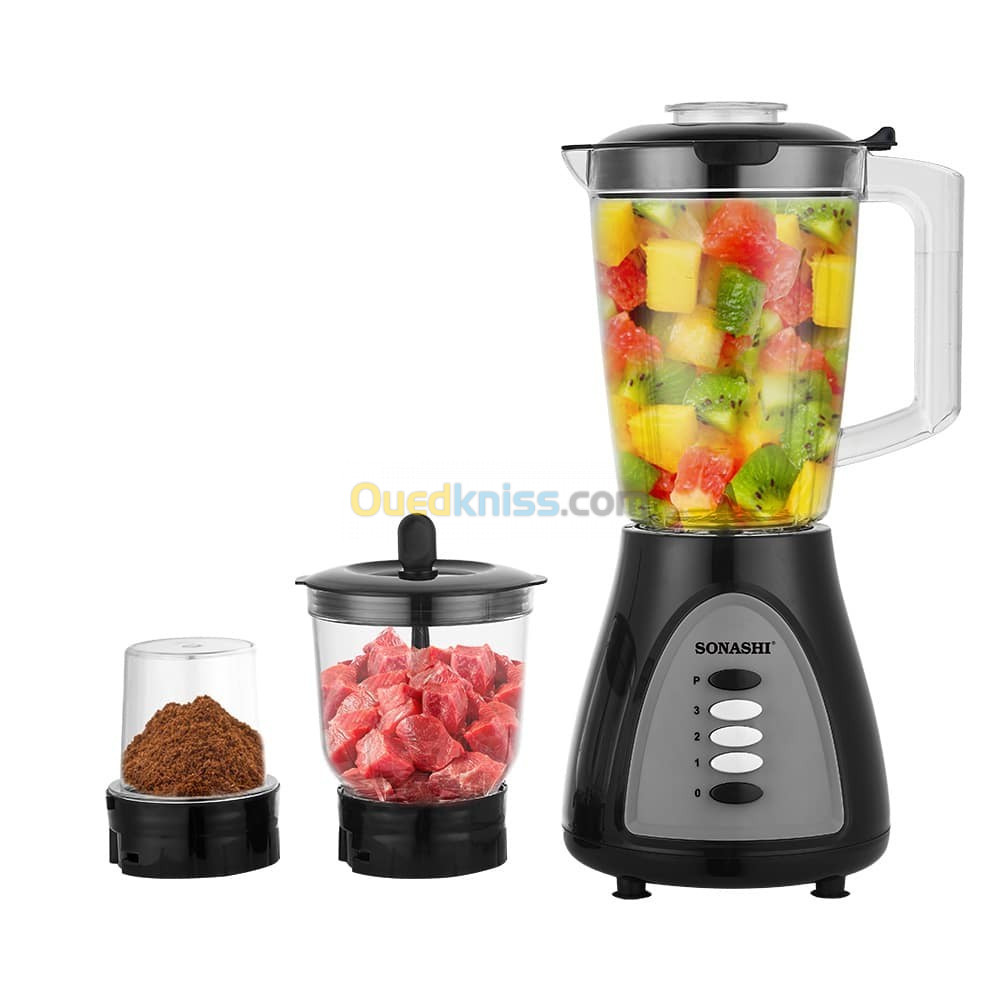 Blender 3En1 Avec Bol Hachoir & Broyeur 1.6L 400W - Sonashi 