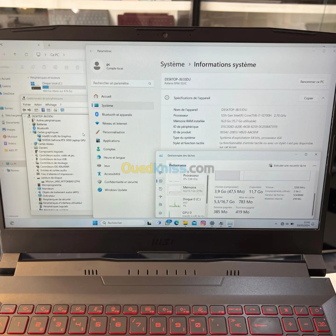 Prix choooooooooc msi i7 12H RTX 3050 b 16.5 million