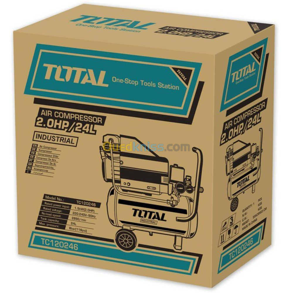 TOTAL Compresseur D’air 24L 2HP 2000W TC120246