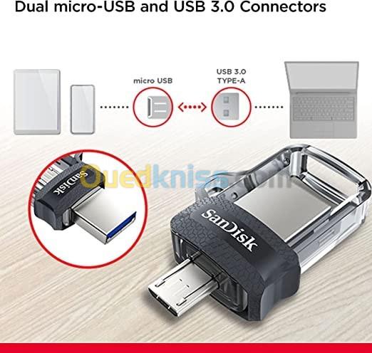 SanDisk 256 Go Ultra Dual Drive M3.0 Pour Appareils Android - MicroUSB, USB 3.0