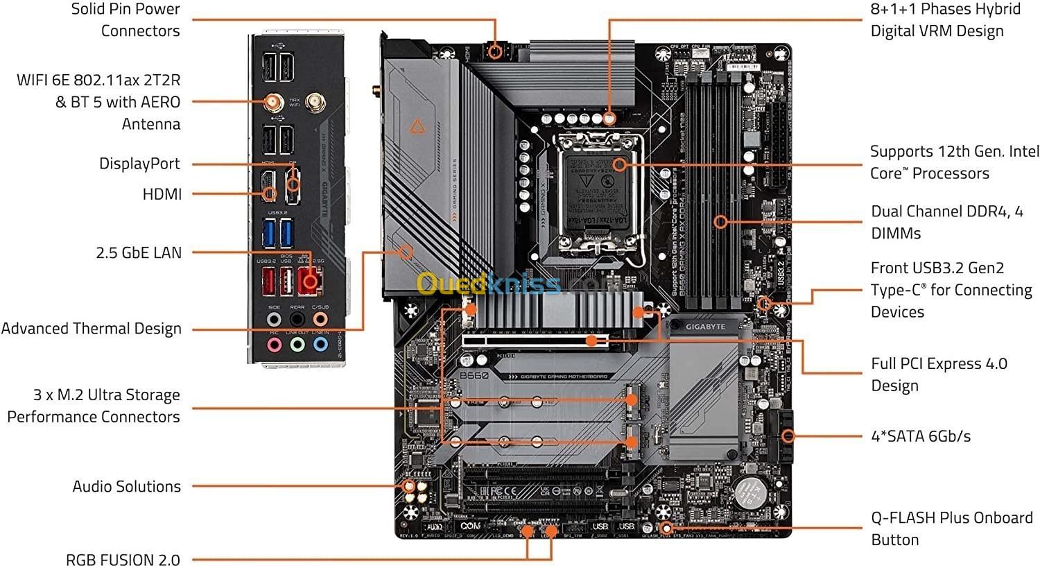 Gigabyte B660 GAMING X AX DDR4 Intel-LGA 1700 ATX Triple M.2 PCIe 4.0 USB 3.2 Gen2 Type-C WiFi