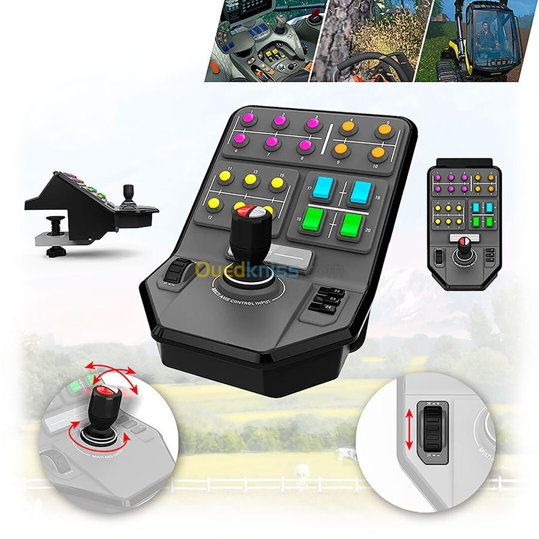 LOGITECH HEAVY EQUIPMENT BUNDLE - VOLANT FARM - ROTATION À 900 - 38 BOUTONS - JOYSTICK - PÉDALIER