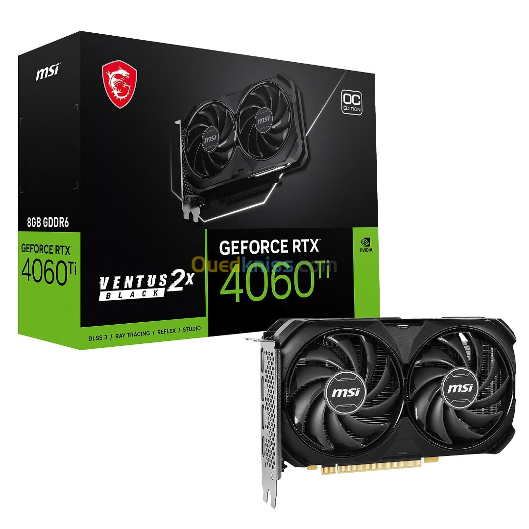 MSI GEFORCE RTX 4060 TI VENTUS 2X 8G OC - GDDR6 - 4K UHD - 160 W - 1440P - DUAL SLOT - BLACK