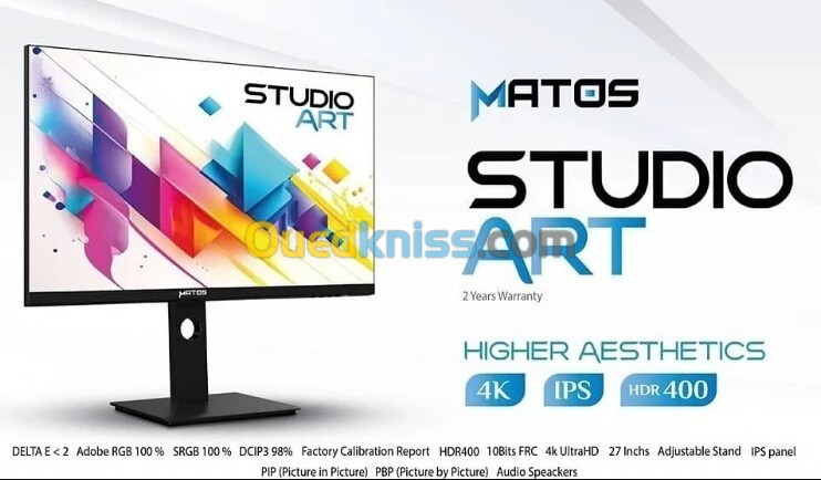 ECRAN MATOS STUDIO ART SA01 - 27 INCH 4K IPS 1MS - HDR 400 163 PPI - DCI-P3 - USB Type-C 65 W - NOIR