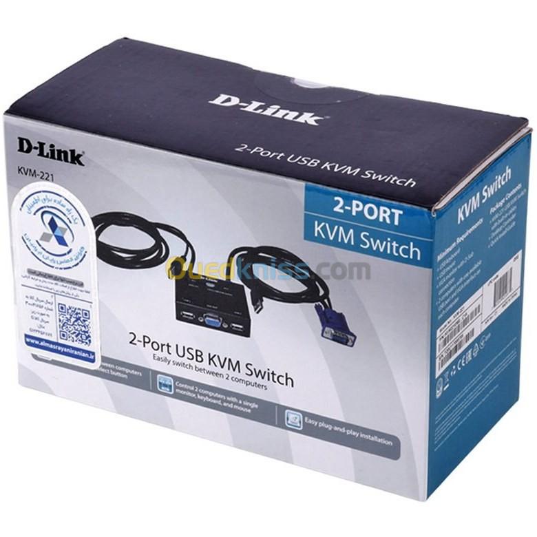 D-Link KVM-221 2-Port KVM Switch Avec VGA - USB Ports