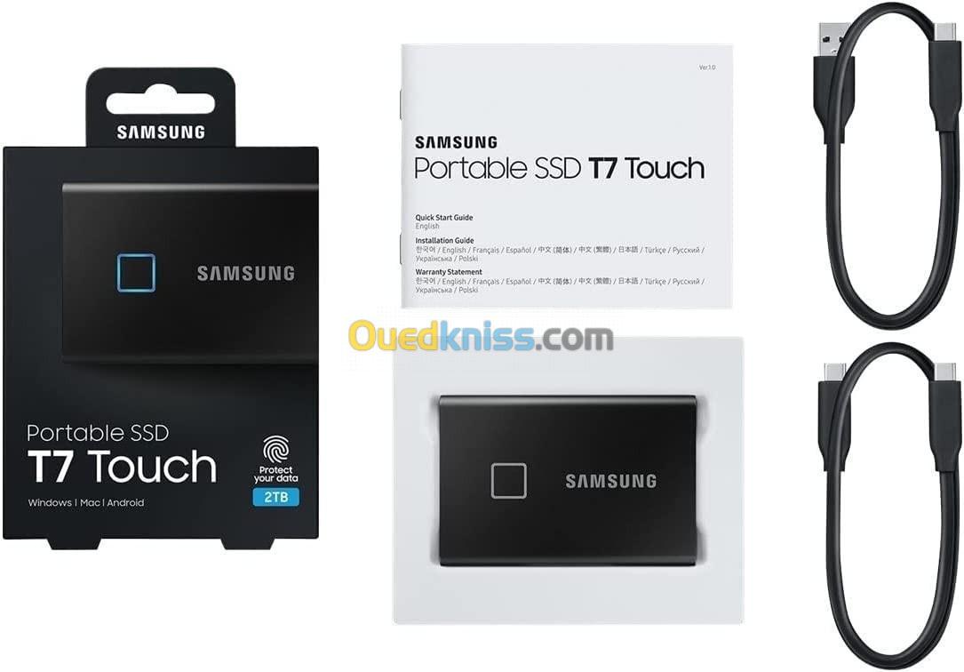 Samsung Portable SSD T7 Touch - 2TB - Externe - USB 3.2 Type C - 1050 Mo/S