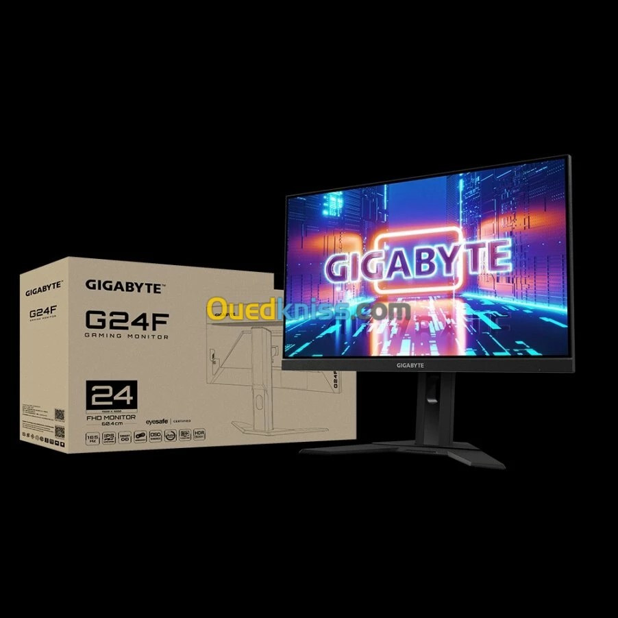 GIGABYTE G24F ECRAN 24" - 165HZ - 1MS - IPS - FREESYNC - HDMI/DISPLAY - USB 3.0 - RÉGLABLE - NOIR