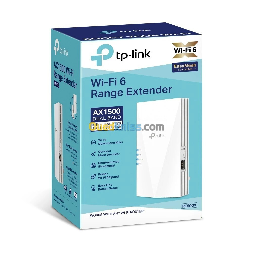 TP-LINK RE500X AX1500 - RÉPÉTEUR WIFI 6 - AX1500 MBPS - GIGABIT - 5GHZ - DUAL BAND - 1201 MBPS -