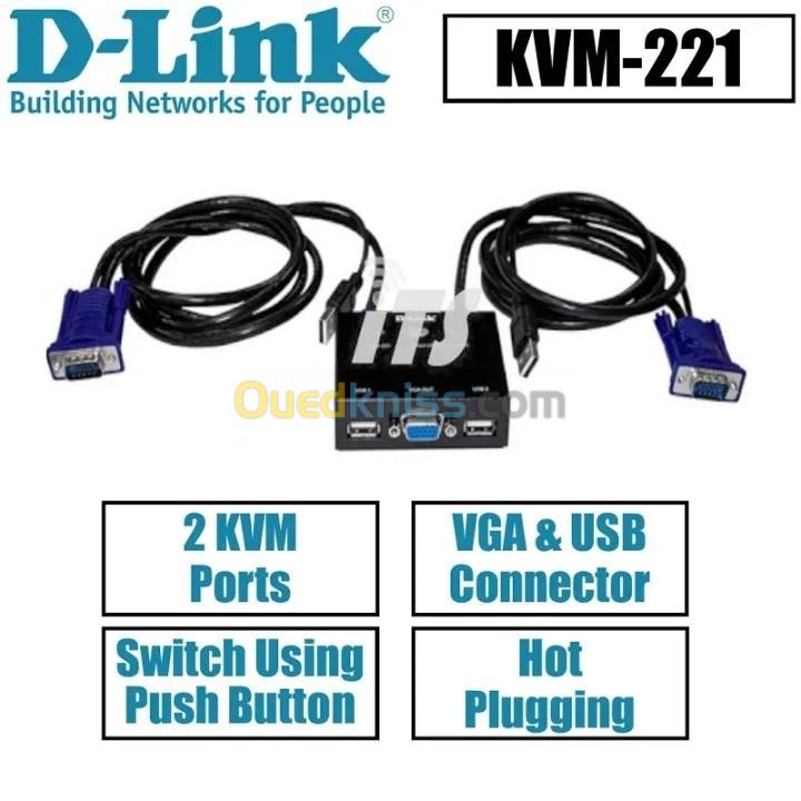 D-Link KVM-221 2-Port KVM Switch Avec VGA - USB Ports