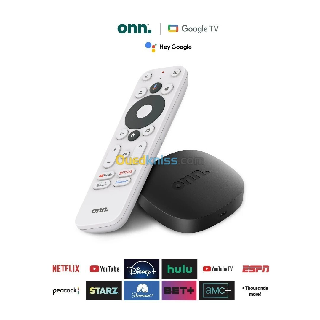 WATCH ONN - 4K UHD STREAMING BOX - Wi-Fi - RAM 2Go - 8Go STOCKAGE - GOOGLE TV - TÉLÉCOMMANDE - HDMI