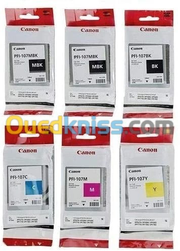 CARTOUCHES CANON ORIGINALES PFI-107 - 6 PACK 130ML - Traceur Canon IPF670 / 770 / 680 / 685 / 780