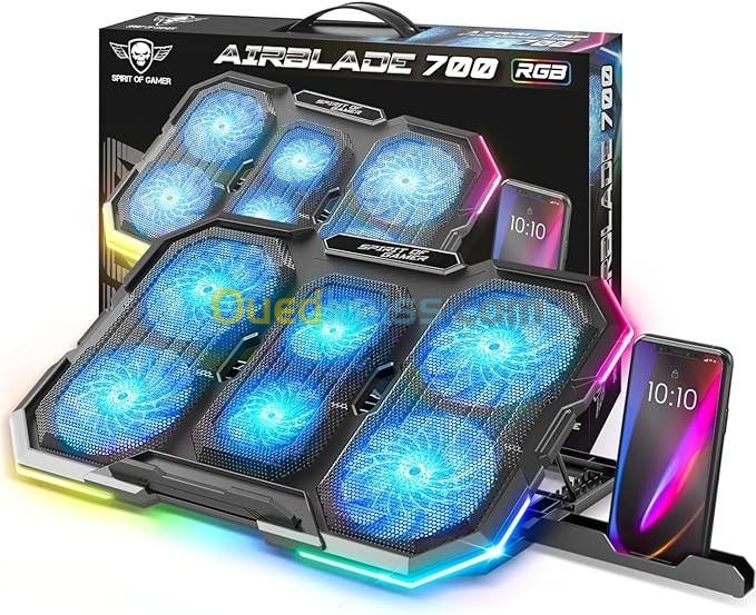 SPIRIT OF GAMER AIRBLADE 700 RGB Refroidisseur PC Portable - 10p À 17p - 6 Ventilateurs Silencieux