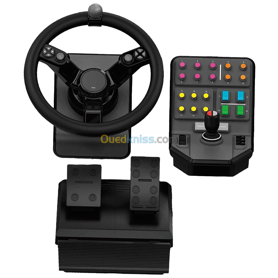 LOGITECH HEAVY EQUIPMENT BUNDLE - VOLANT FARM - ROTATION À 900 - 38 BOUTONS - JOYSTICK - PÉDALIER