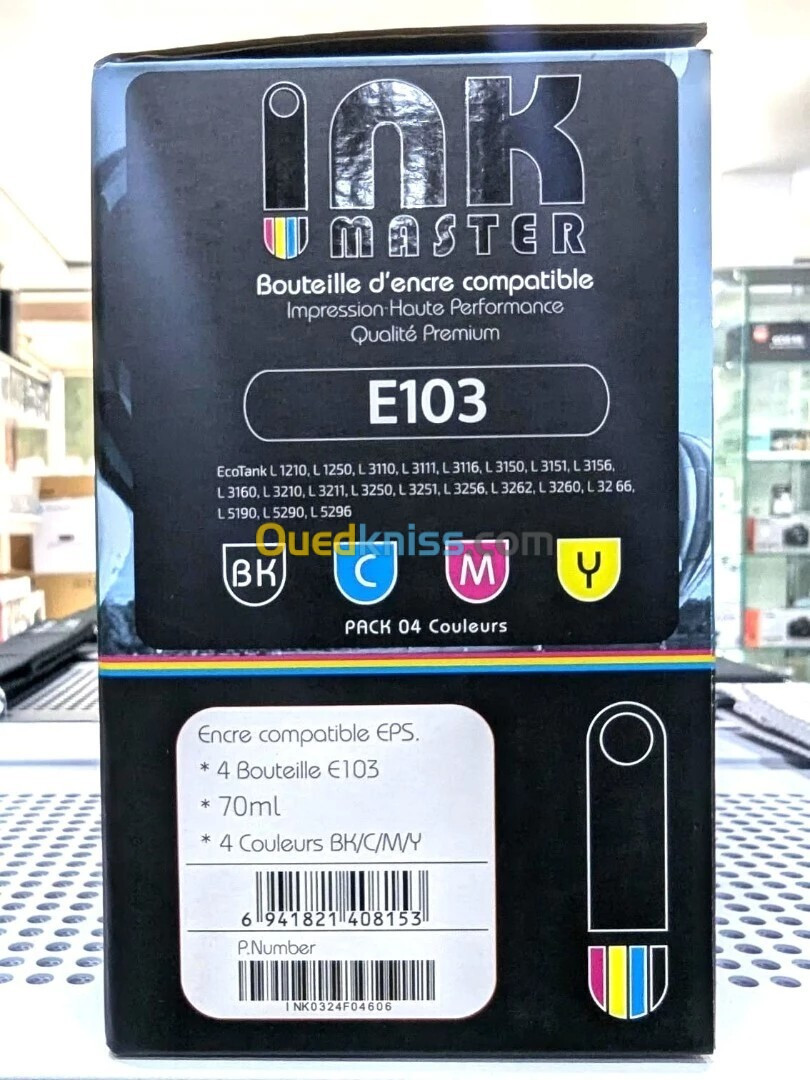 INK MASTER PACK BOUTEILLE D'ANCRE COMPATIBLE EPSON E103 - 4 COULEURS - BK -C -M -Y - 70 ml