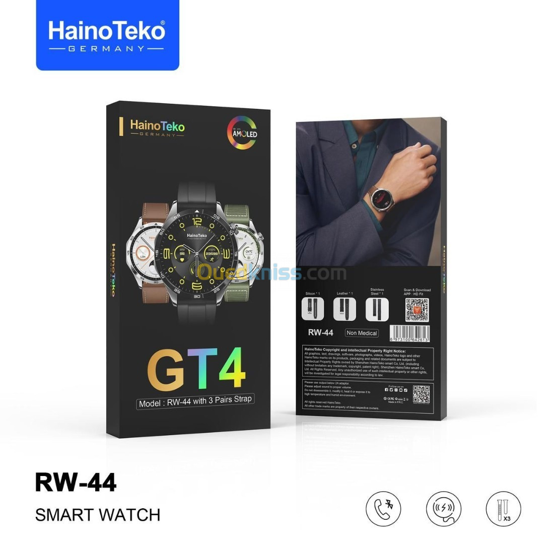 SMART WATCH HAINO TEKO GERMANY GT4 RW44 - 1.43 INCH SUPER AMOLED - BLUETOOTH - 03 BRACELETS - STEEL