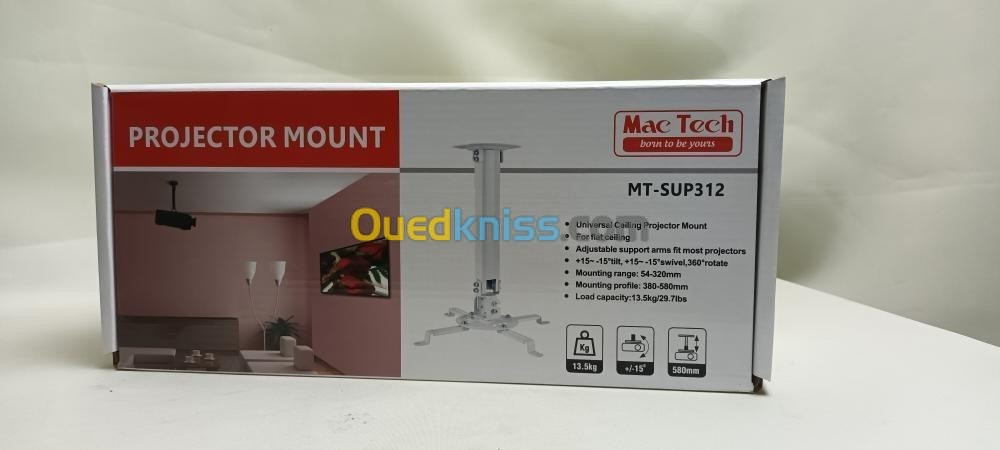 Mac Tech MT-SUP312 Support Plafond Data Show Réglable Pour Un Montage Vertical Facile Et Sécurisé