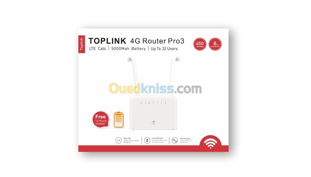 TOPLINK 4G Router Pro 3 - HW715s - LTE Cat 4 - WIFI 450 Mbps - Up To 32 Users - Batterie 5000 Mah -