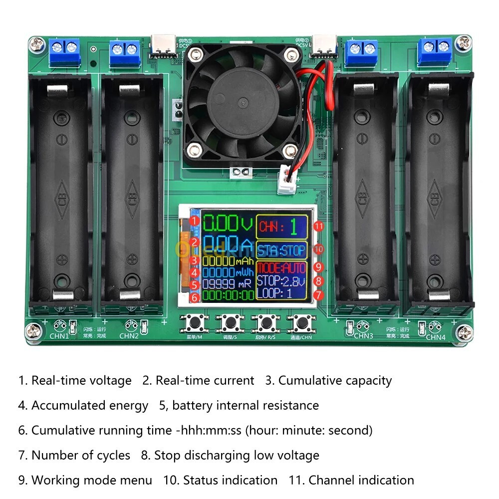 Arduino - testeur de capacité automatique 4-CH de pour batterie 18650 au lithium type-C