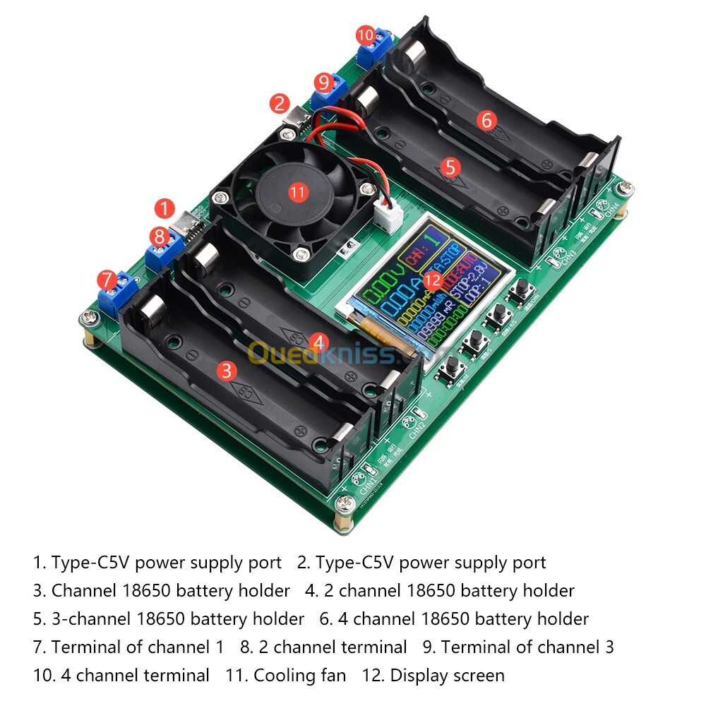 Arduino - testeur de capacité automatique 4-CH de pour batterie 18650 au lithium type-C