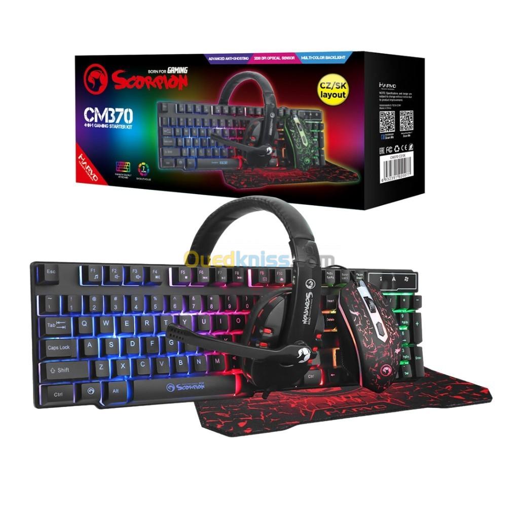 Pack 4en1 Clavier + Souris + Casque + Tapis de Souris Marvo Scorpion CM370