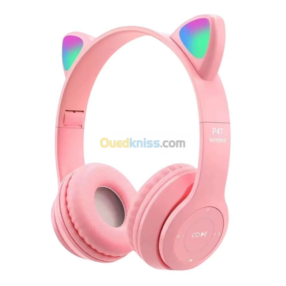 Casque Bluetooth sans fil avec oreilles de chat LED clignotantes P47M