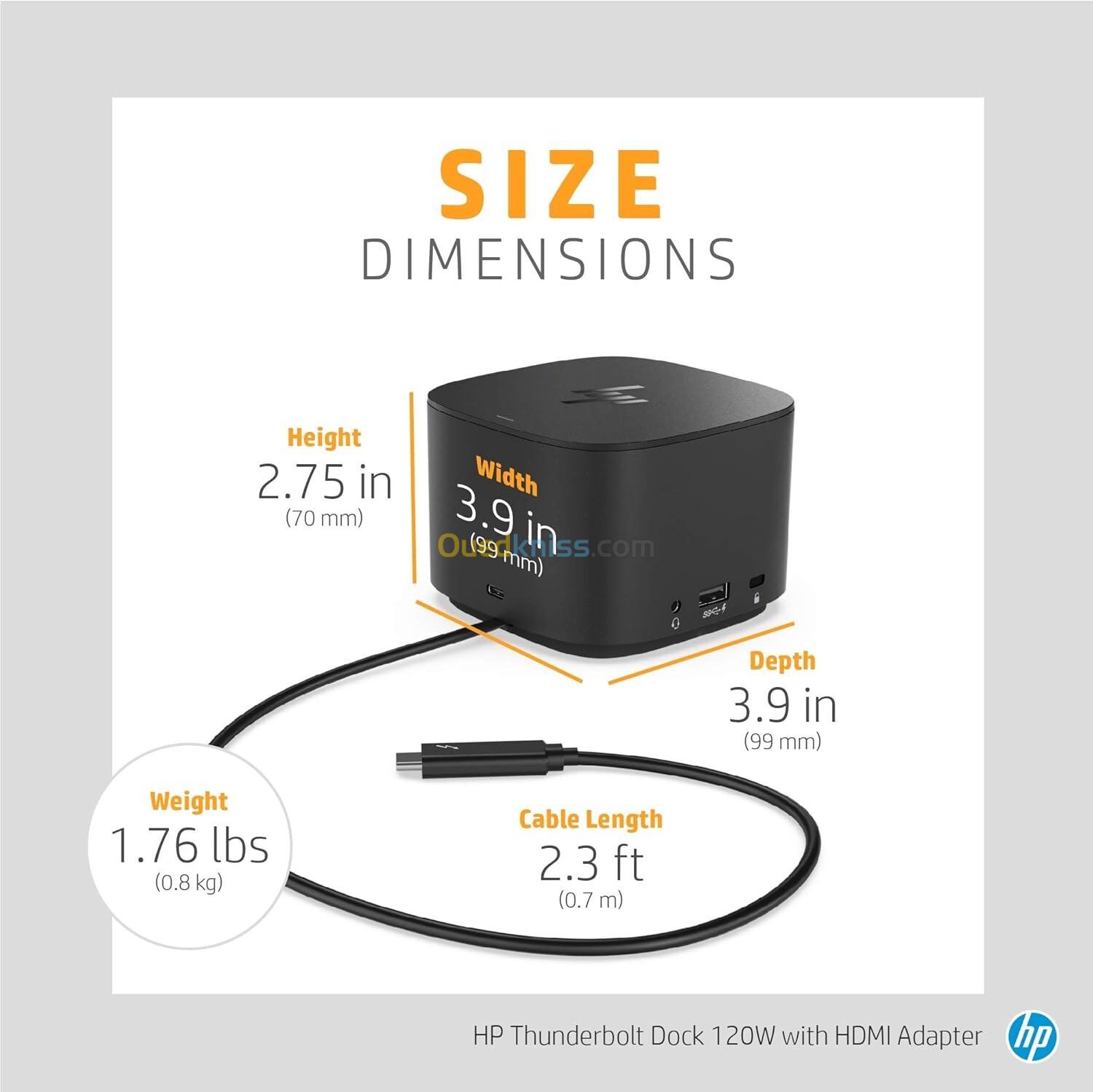 HP Thunderbolt Dock 120W avec adaptateur HDMI USB C vers n'importe quelle marque ordinateur portable