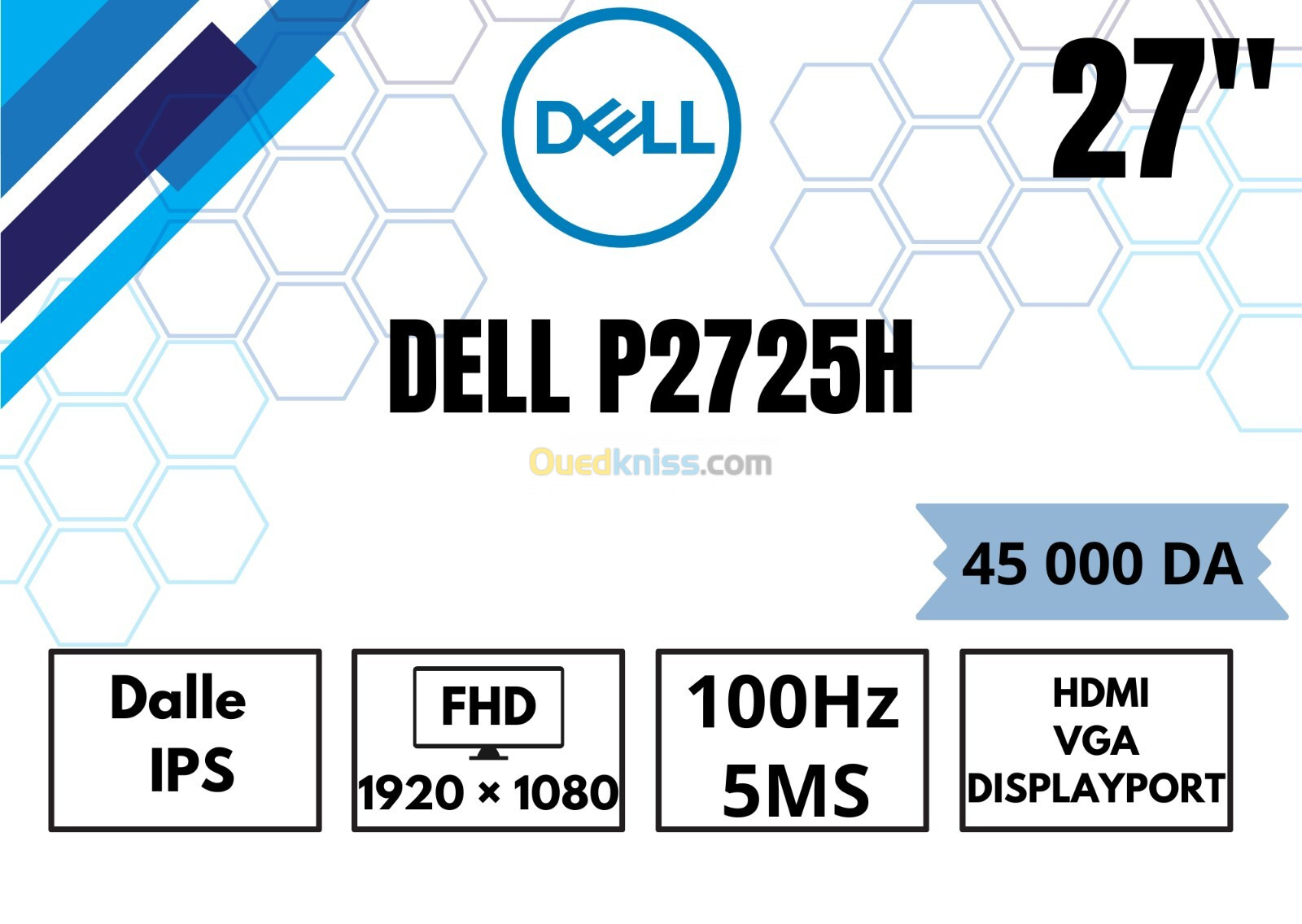 DELL P2725H 27" FHD IPS 100Hz 5Ms (HDMI/VGA/DISPLAYPORT)