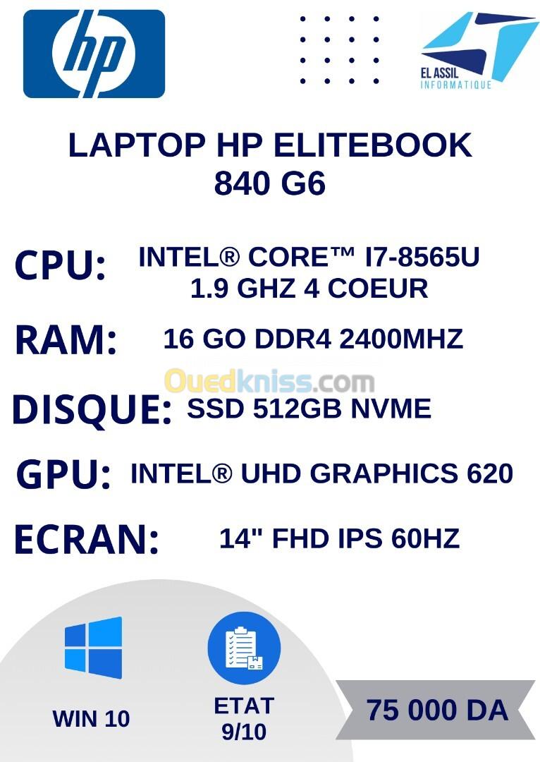 HP ELITEBOOK 840 G6 I7-8565U 16Go 512GB NVMe 14" FHD IPS WIN 10