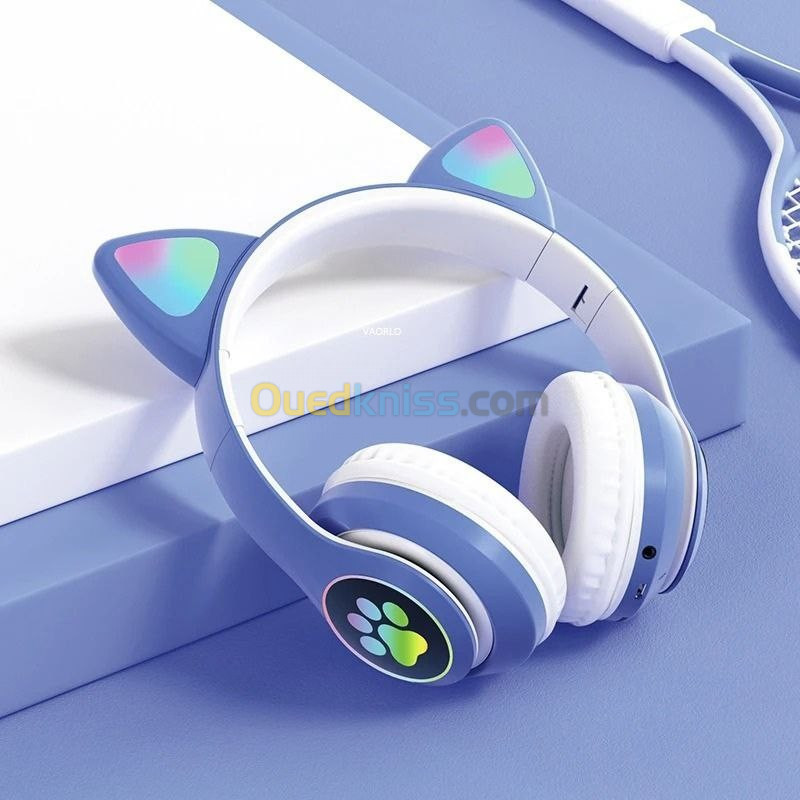 Casque stéréo Bluetooth sans fil oreilles de chat 