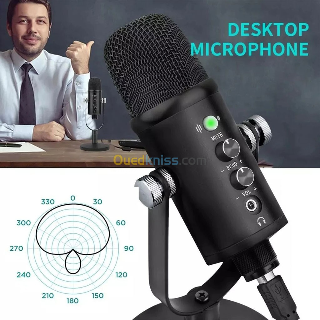 Microphone à condensateur USB professionnel avec Trépied BM86