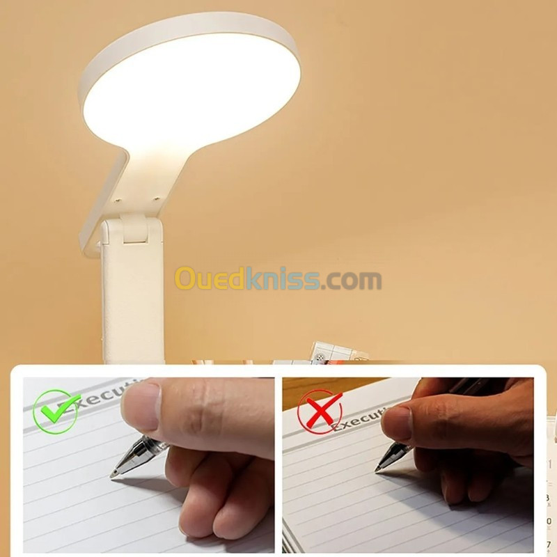 Lampe de bureau LED Protection des yeux pliable avec porte-stylo, Rechargeable en USB