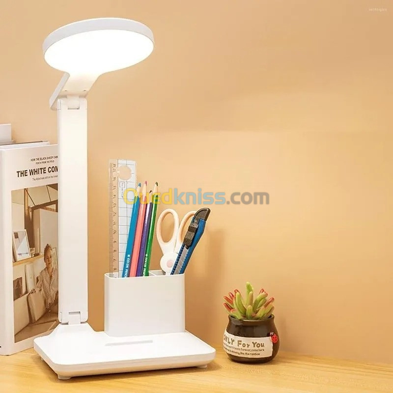 Lampe de bureau LED Protection des yeux pliable avec porte-stylo, Rechargeable en USB