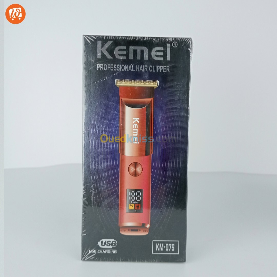 Tondeuse à cheveux Kemei rechargeable sans fil avec 3 pics accessoires- Rouge