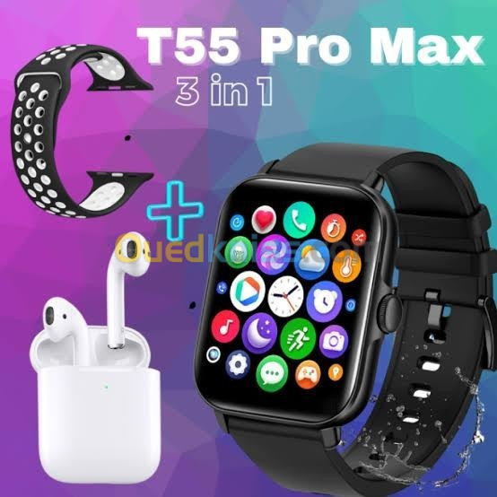 ساعةذكية مضادة للماء 3في 1 بتقنية البلوتوث مع خاصية حساب نبضات القلب Smart Watch T55PRO MAX