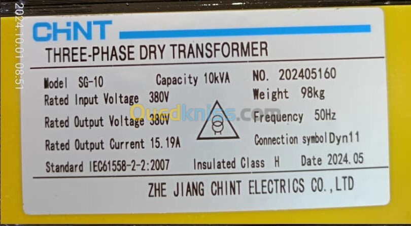transformateur d'isolement 10KVA triphasé chint