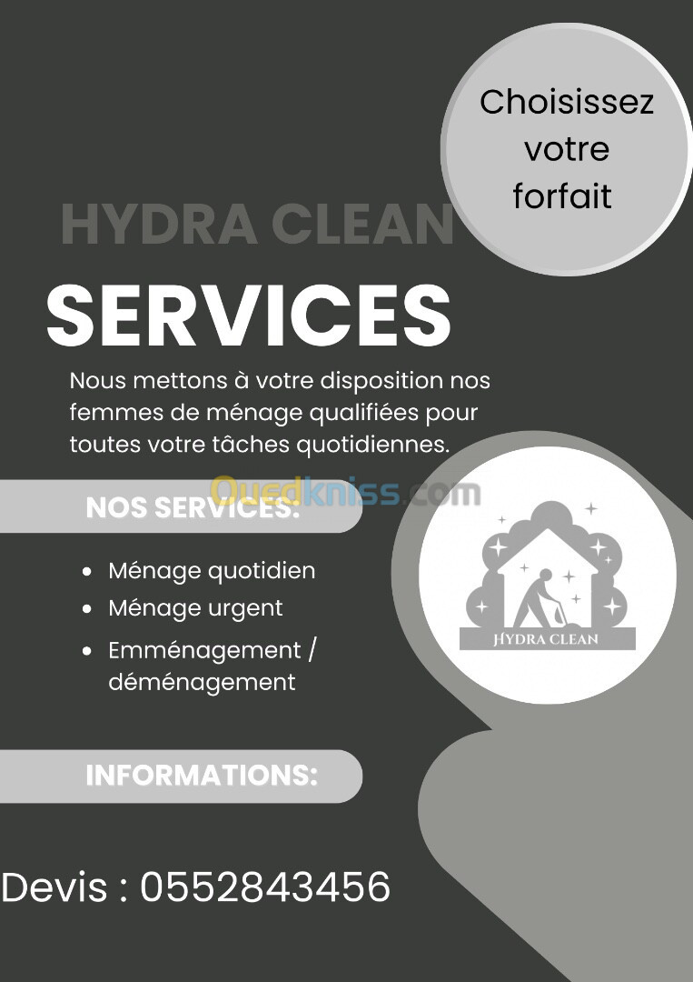 Entreprise de nettoyage Agent d’entretien de femme de ménage Alger  hydra clean services 