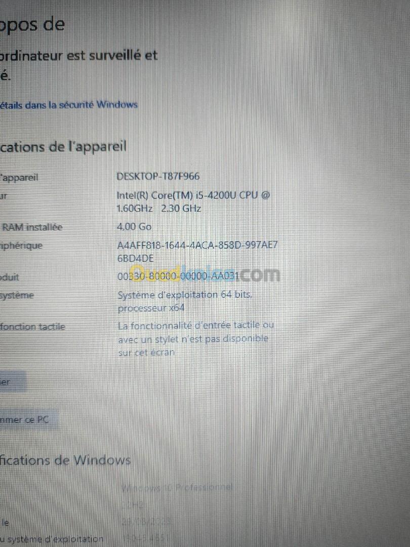 Laptop dell i5 4eme 4go ram 256gb ssd ecran 14"