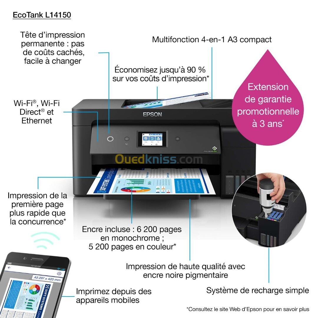 Imprimante Epson L 14150 EcoTank L14150 multifonction A4/A3