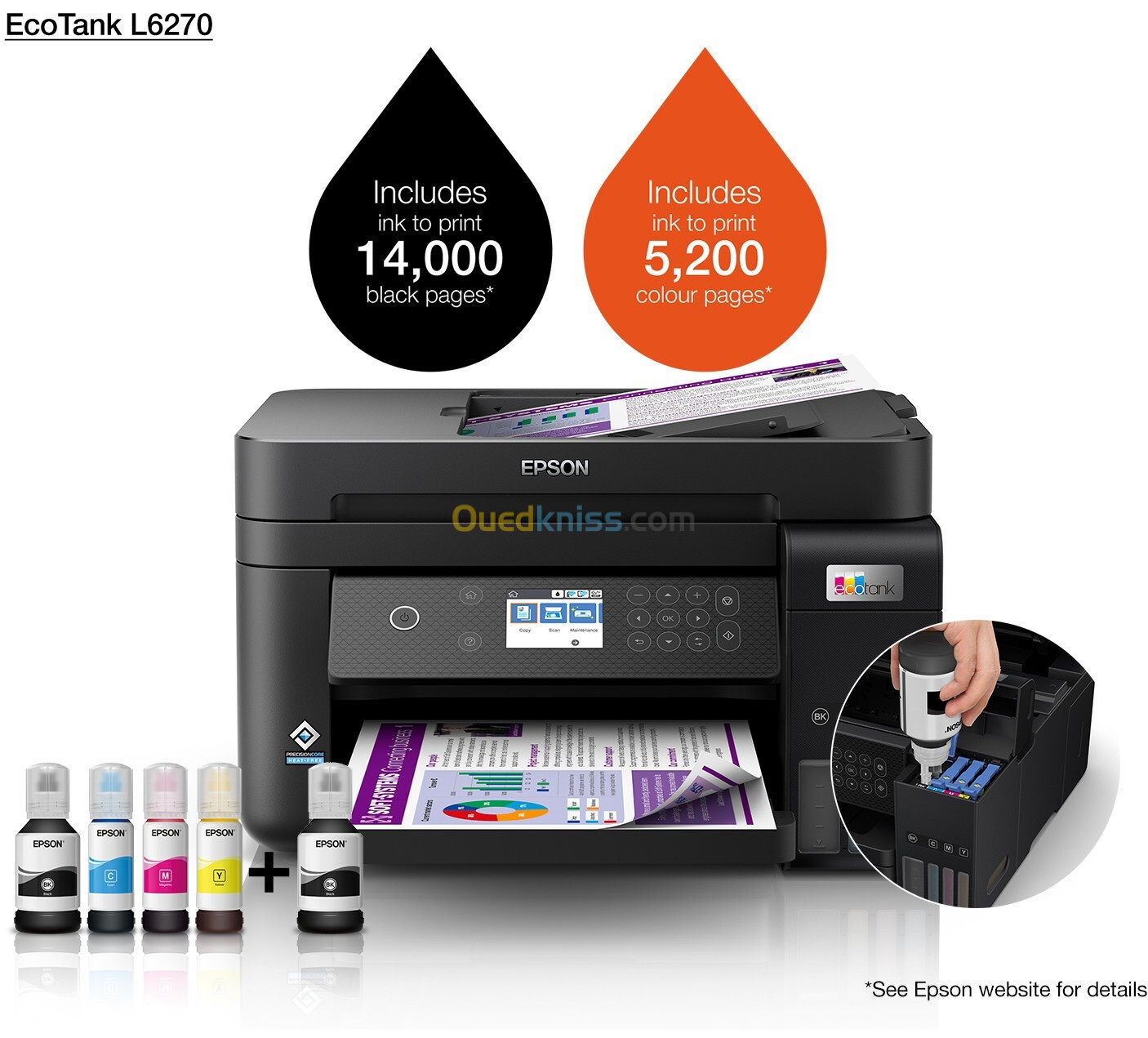 EPSON L6270 MULTIFONCTION A4 COULEUR WIFI AVEC CHARGEUR DE DOCUMENTS RECTO VERSO ECRAN RESEAU