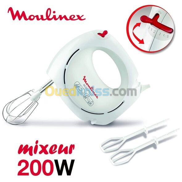 Moulinex Easy Max Batteur électrique, Commande unique, Ergonomique, Compact, 2 fouets, 2 vitesses 