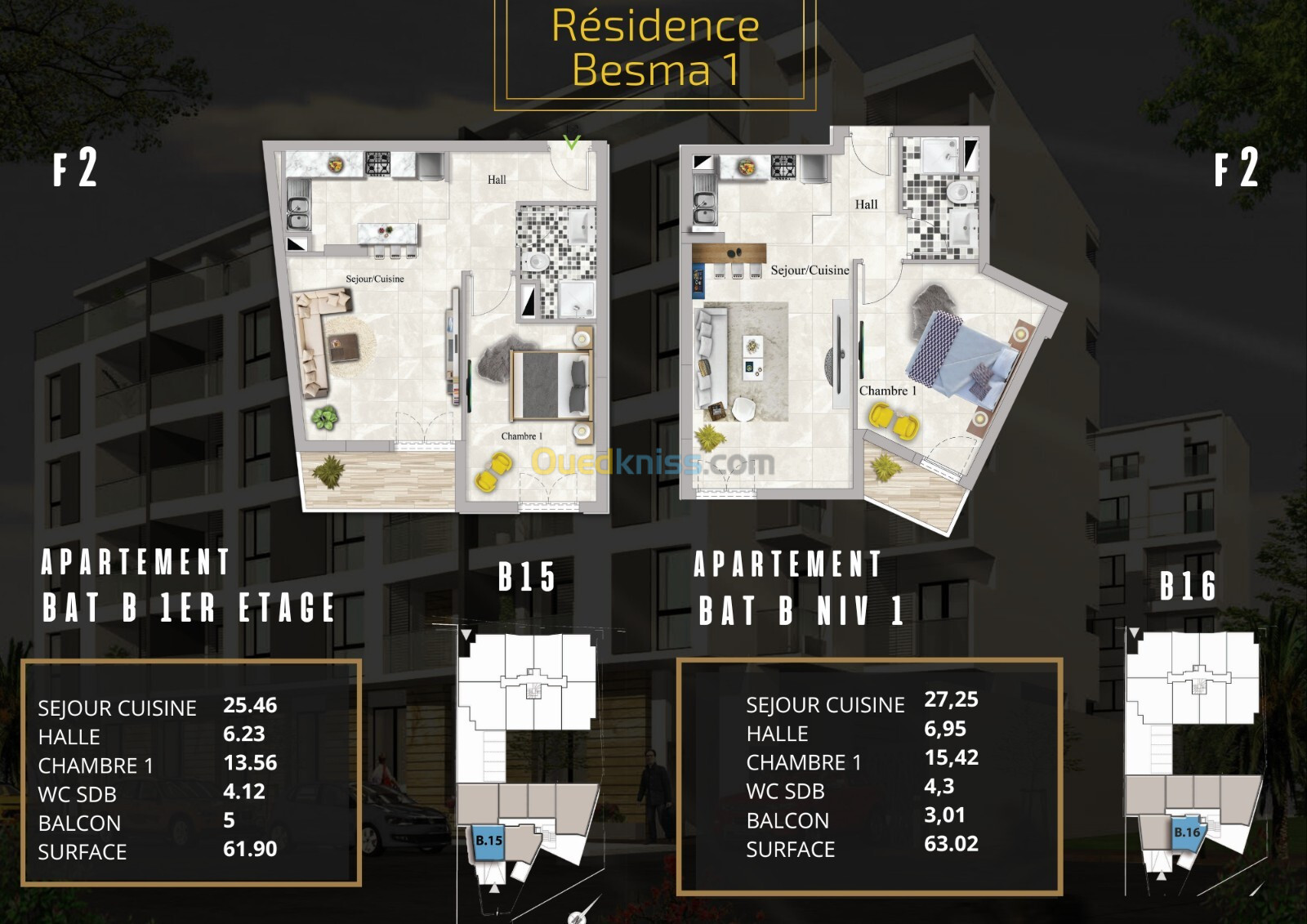 Vente Appartement F2 Alger Bordj el kiffan