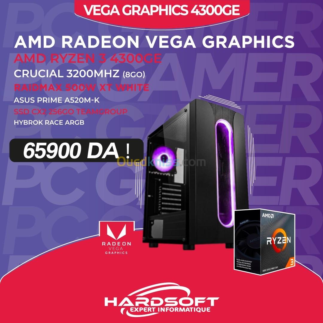 pc gamer تجميعة VEGA GRAPHICS RYZEN 3 4300 GE 8GO RAM 256 SSD A520M-K 500W XT HYBROK RACE