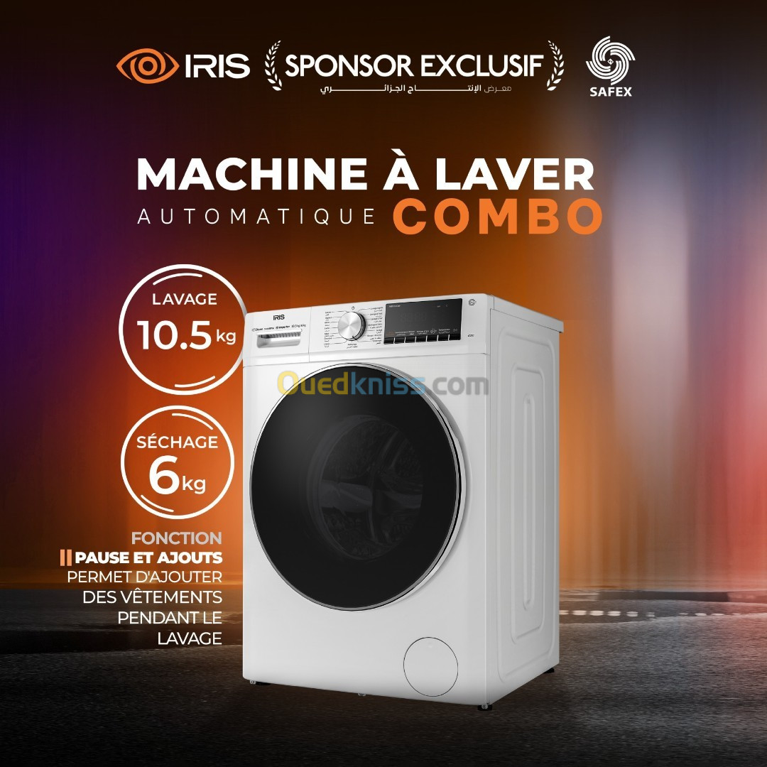 IRIS LAVE LINGE COMBO 10.5 KG  SECHELINGE 