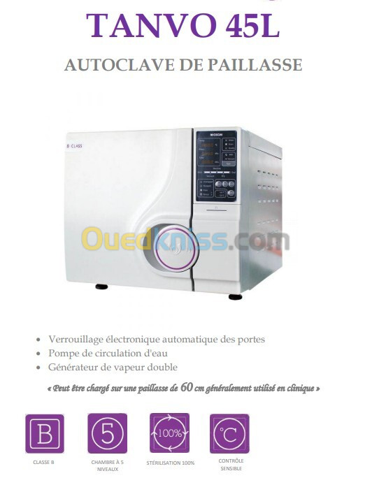 AUTOCLAVE DE PAILLASSE CLASSE B capacité 80L ET 45L