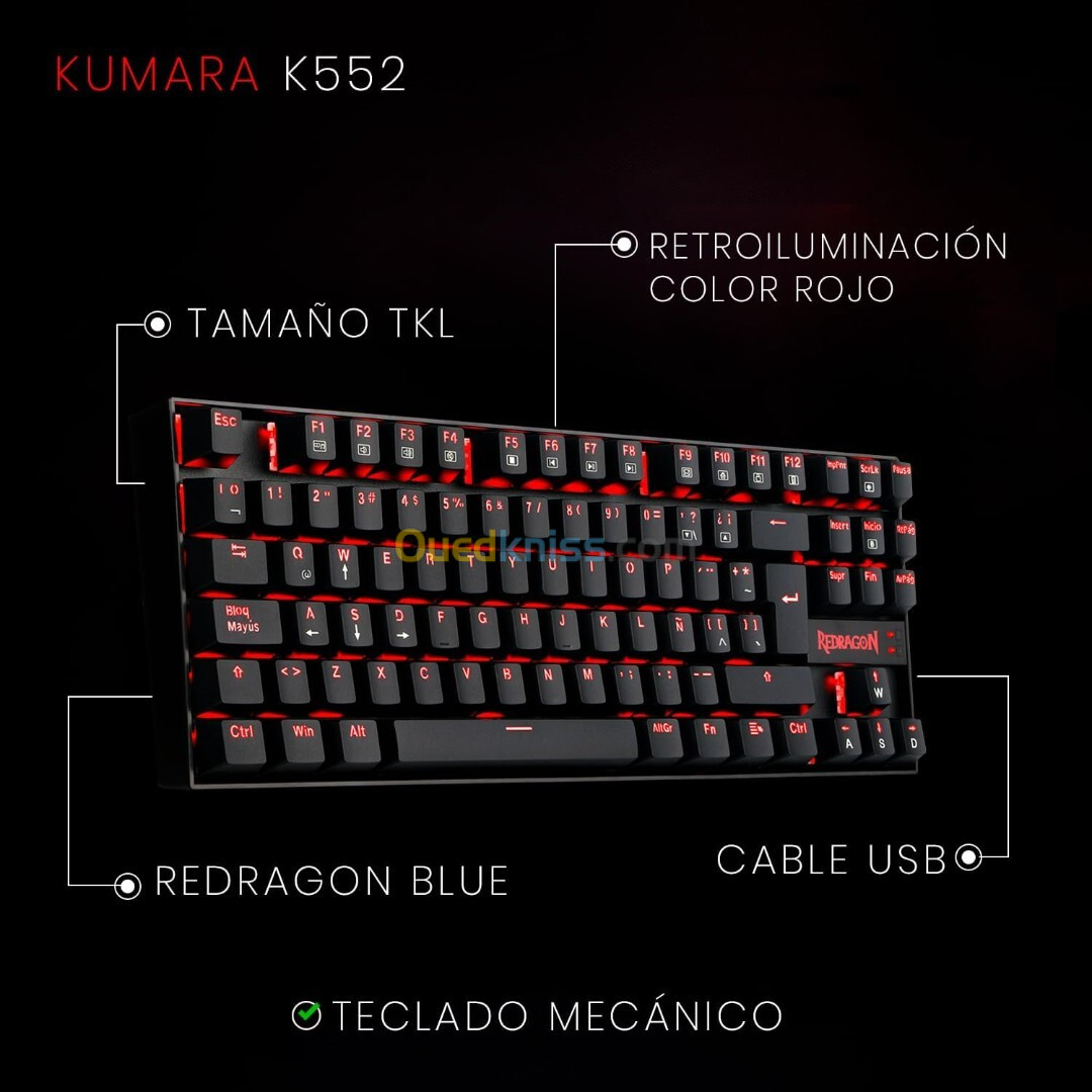 COMBO REDRAGON K552-BB-2 4EN1 ( CLAVIER + CASQUE + SOURIS + TAPIS )