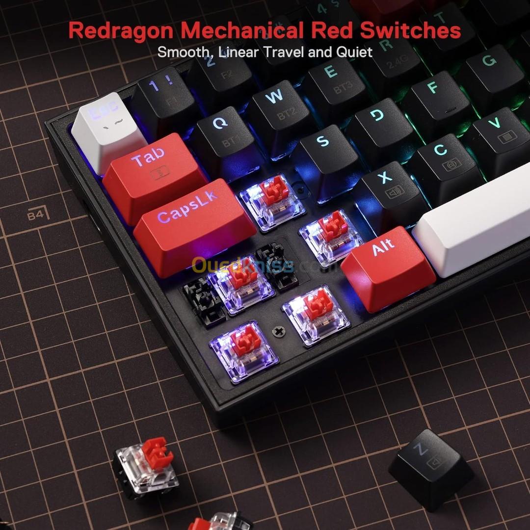 CLAVIER REDRAGON K628 POLLUX PRO 75% RED SWITCH RGB WIRELESS