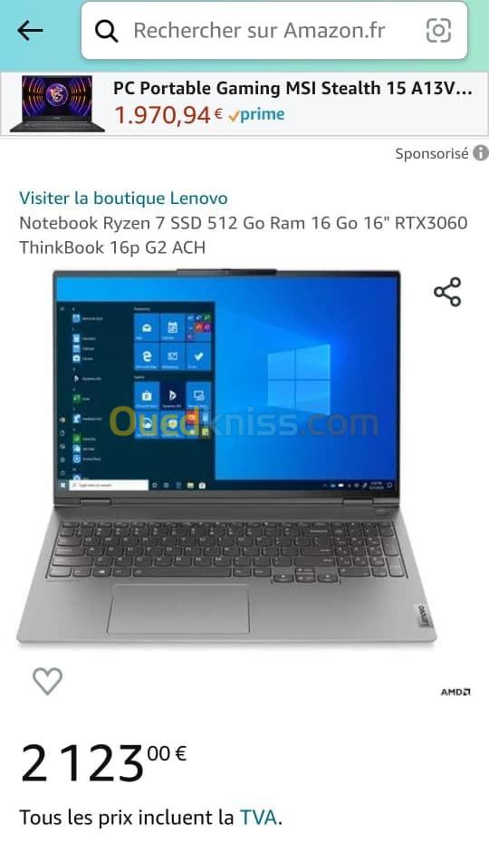 Lenovo ThinkBook ThinkBook 16p RTX 3060 Rayzen 7 ecran 2k